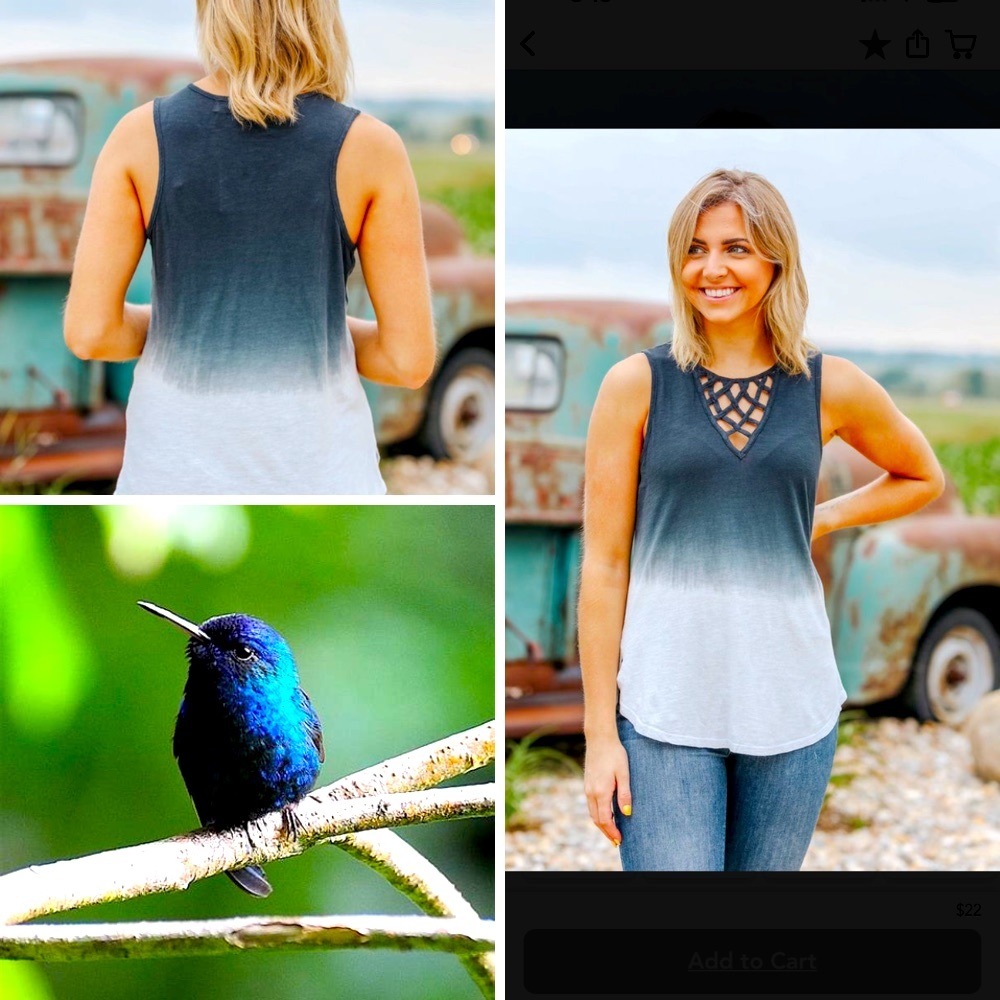 Beautiful Butterfly Caged V Neck Top in Charcoal - Size Large
